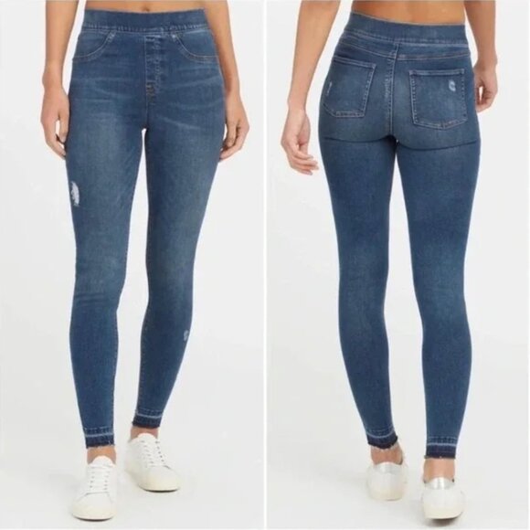 SPANX Distressed Ankle Skinny Stretchy Pull on Jeans Jeggings Size Small - Picture 1 of 8